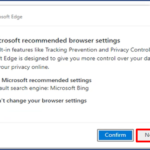 Image showing the option for user to Use Microsoft recommended browser settings. The option 'Not now' is highlighted for the user to select.