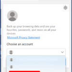 An image showing profile in Edge selected with the choose account taskbar expanded. The option 'Add new account' is highlighted for the user to select. 