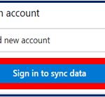 An image showing profile in Edge selected with the choose account taskbar expanded. The option 'Sign in to sync data' is highlighted.. 